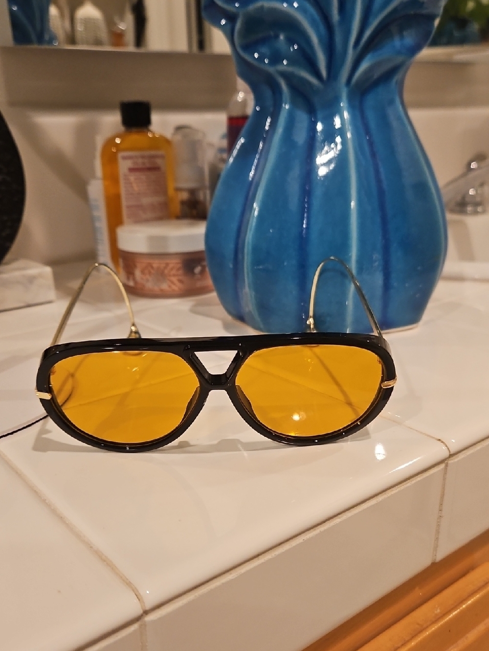 Black Frame Sunglasses with Amber Yellow Lenses